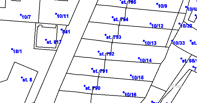 Parcela st. 792 v KÚ Slatiňany, Katastrální mapa