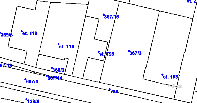 Parcela st. 799 v KÚ Slatiňany, Katastrální mapa