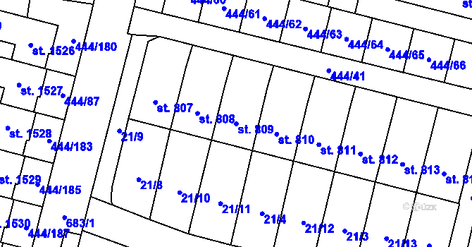 Parcela st. 809 v KÚ Slatiňany, Katastrální mapa