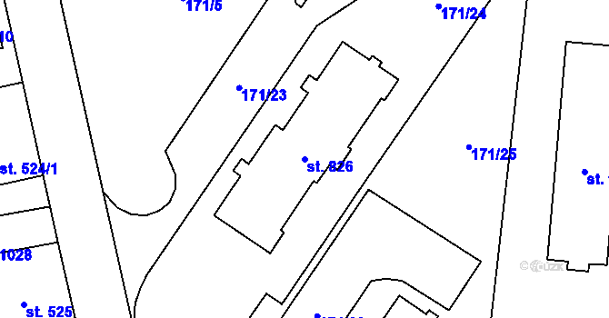 Parcela st. 826 v KÚ Slatiňany, Katastrální mapa