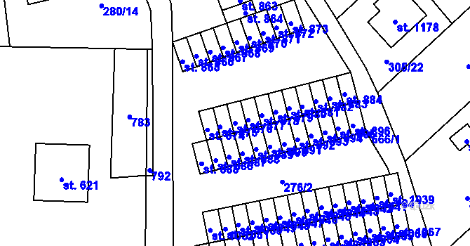 Parcela st. 876 v KÚ Slatiňany, Katastrální mapa
