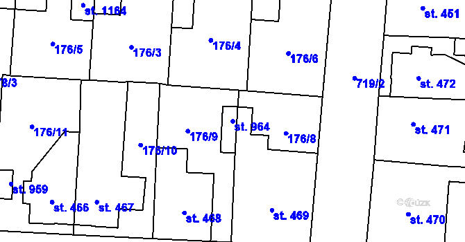 Parcela st. 964 v KÚ Slatiňany, Katastrální mapa
