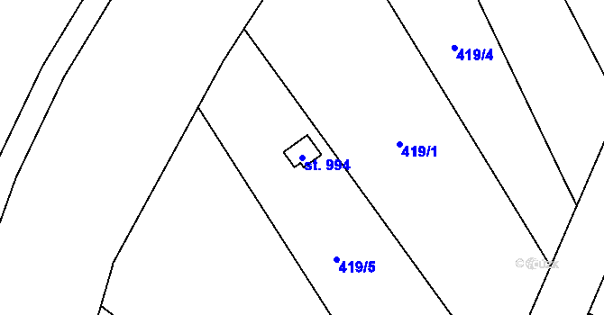 Parcela st. 994 v KÚ Slatiňany, Katastrální mapa
