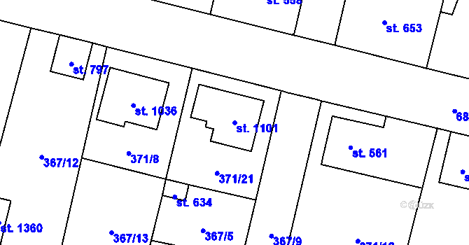 Parcela st. 1101 v KÚ Slatiňany, Katastrální mapa