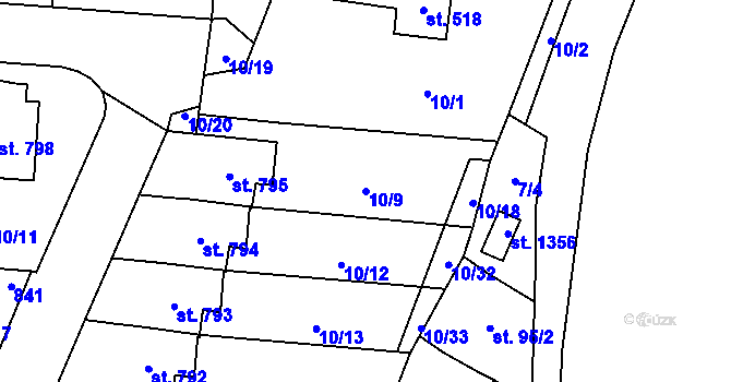 Parcela st. 10/9 v KÚ Slatiňany, Katastrální mapa