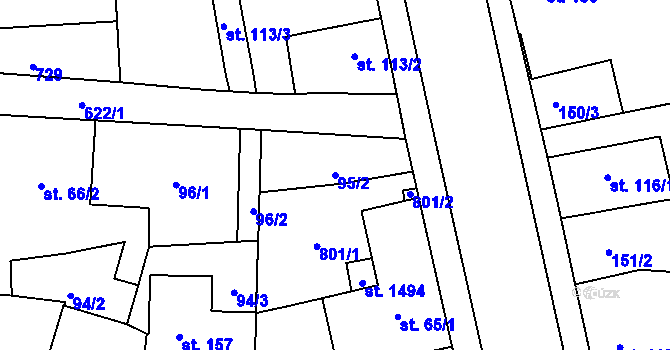 Parcela st. 95/2 v KÚ Slatiňany, Katastrální mapa