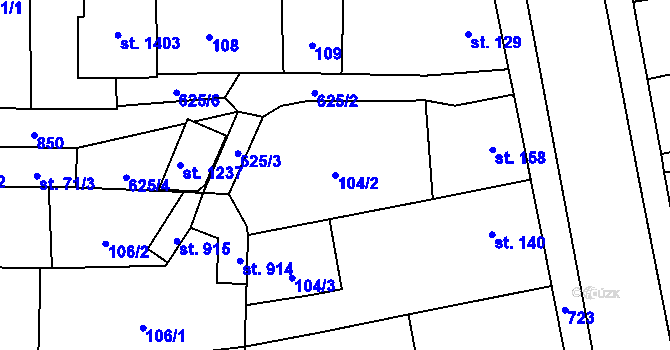 Parcela st. 104/2 v KÚ Slatiňany, Katastrální mapa