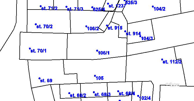 Parcela st. 106/1 v KÚ Slatiňany, Katastrální mapa