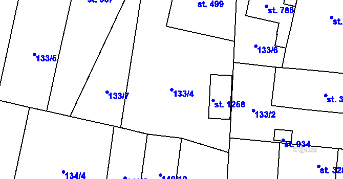 Parcela st. 133/4 v KÚ Slatiňany, Katastrální mapa