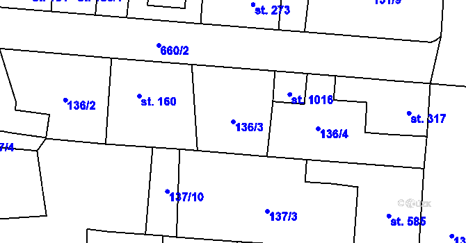 Parcela st. 136/3 v KÚ Slatiňany, Katastrální mapa