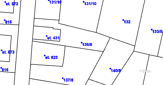 Parcela st. 136/8 v KÚ Slatiňany, Katastrální mapa