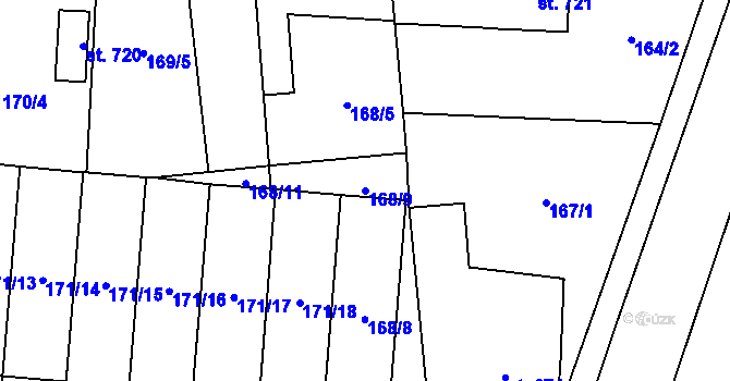 Parcela st. 168/9 v KÚ Slatiňany, Katastrální mapa