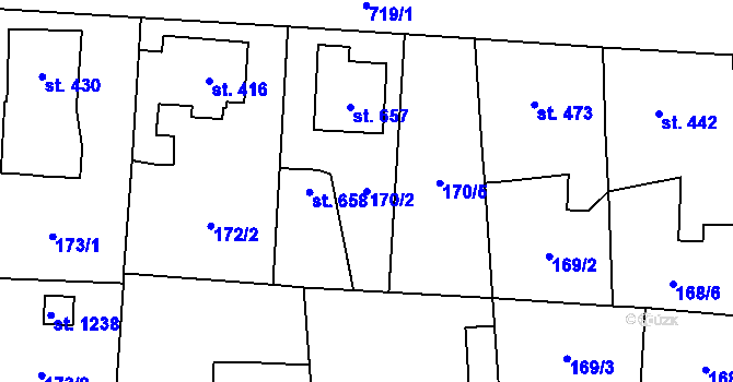 Parcela st. 170/2 v KÚ Slatiňany, Katastrální mapa