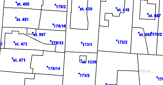 Parcela st. 173/1 v KÚ Slatiňany, Katastrální mapa