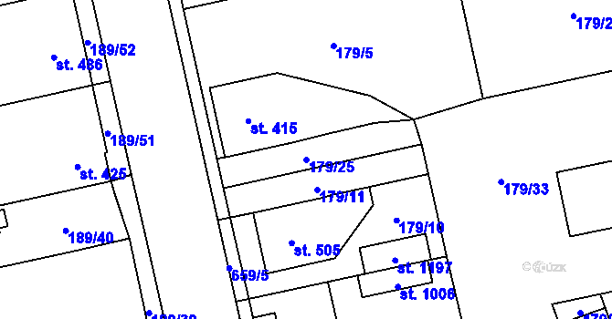 Parcela st. 179/25 v KÚ Slatiňany, Katastrální mapa