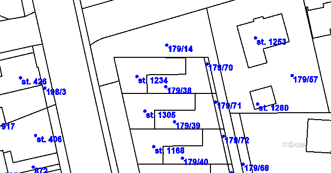 Parcela st. 179/38 v KÚ Slatiňany, Katastrální mapa