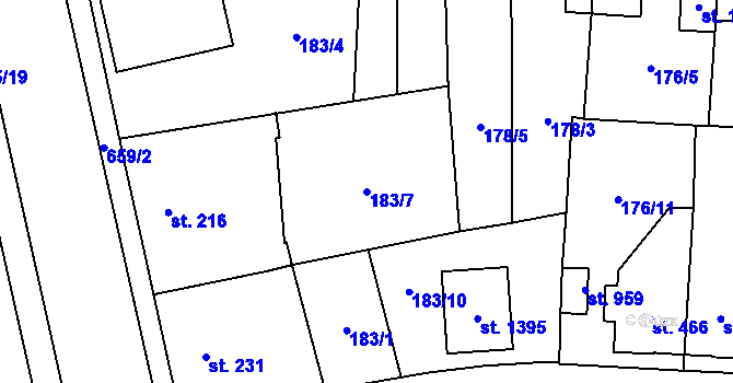 Parcela st. 183/7 v KÚ Slatiňany, Katastrální mapa