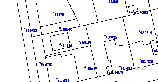 Parcela st. 189/41 v KÚ Slatiňany, Katastrální mapa