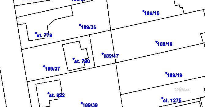 Parcela st. 189/47 v KÚ Slatiňany, Katastrální mapa