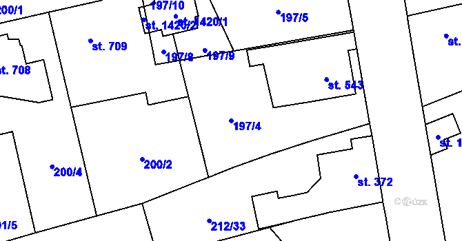 Parcela st. 197/4 v KÚ Slatiňany, Katastrální mapa