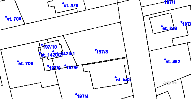 Parcela st. 197/5 v KÚ Slatiňany, Katastrální mapa