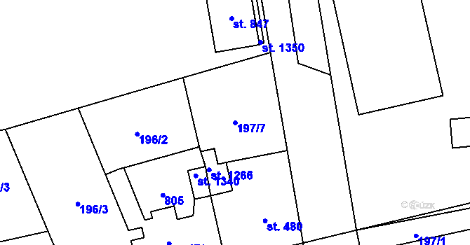 Parcela st. 197/7 v KÚ Slatiňany, Katastrální mapa
