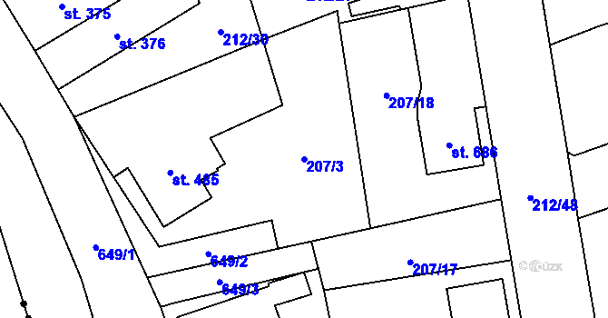 Parcela st. 207/3 v KÚ Slatiňany, Katastrální mapa