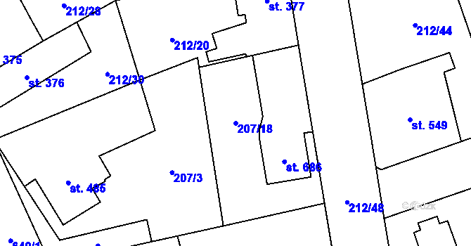 Parcela st. 207/18 v KÚ Slatiňany, Katastrální mapa