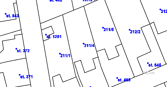 Parcela st. 211/4 v KÚ Slatiňany, Katastrální mapa