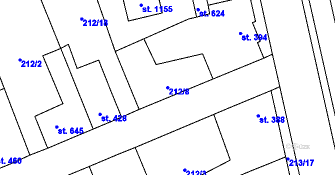 Parcela st. 212/8 v KÚ Slatiňany, Katastrální mapa