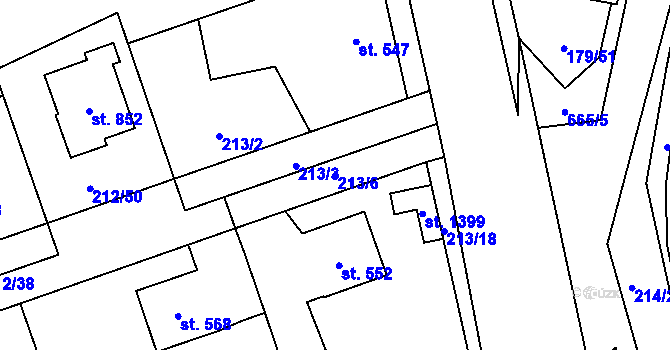 Parcela st. 213/6 v KÚ Slatiňany, Katastrální mapa
