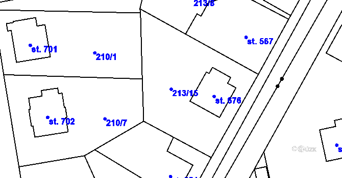 Parcela st. 213/15 v KÚ Slatiňany, Katastrální mapa