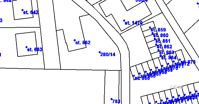 Parcela st. 280/14 v KÚ Slatiňany, Katastrální mapa