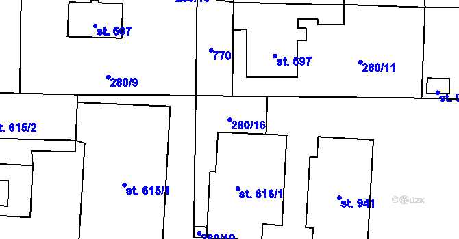 Parcela st. 280/16 v KÚ Slatiňany, Katastrální mapa