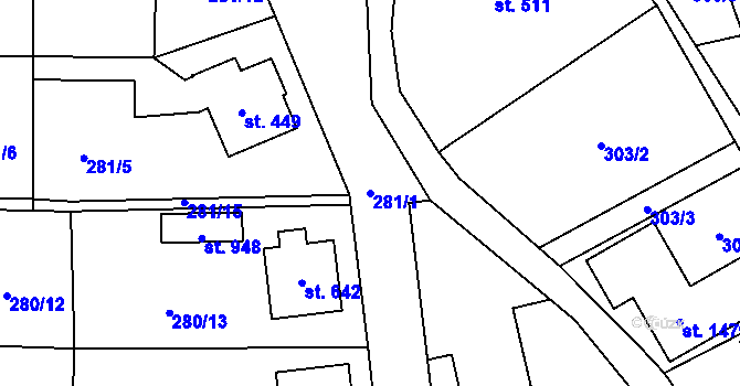 Parcela st. 281/1 v KÚ Slatiňany, Katastrální mapa