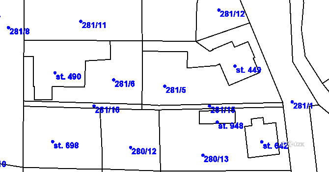 Parcela st. 281/5 v KÚ Slatiňany, Katastrální mapa
