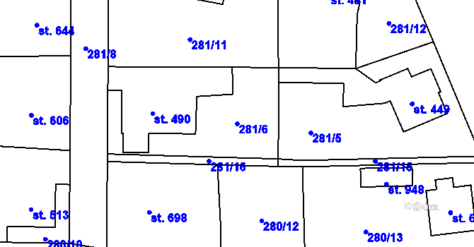 Parcela st. 281/6 v KÚ Slatiňany, Katastrální mapa