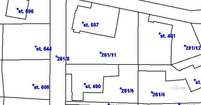 Parcela st. 281/11 v KÚ Slatiňany, Katastrální mapa