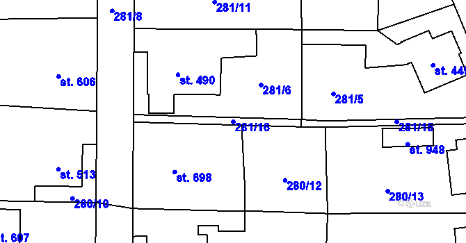 Parcela st. 281/16 v KÚ Slatiňany, Katastrální mapa