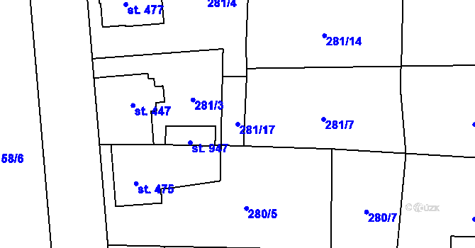Parcela st. 281/17 v KÚ Slatiňany, Katastrální mapa