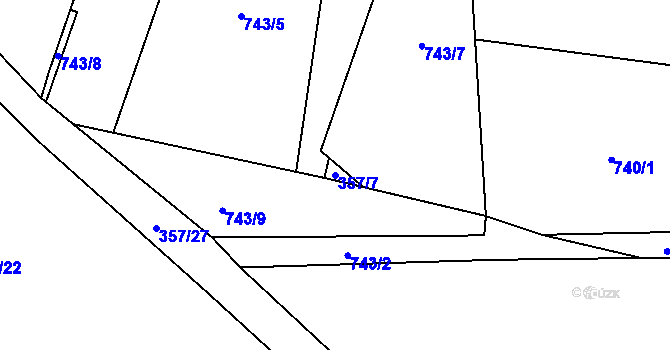 Parcela st. 357/7 v KÚ Slatiňany, Katastrální mapa