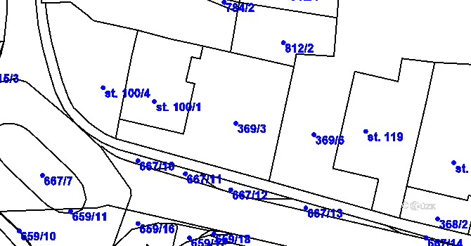 Parcela st. 369/3 v KÚ Slatiňany, Katastrální mapa