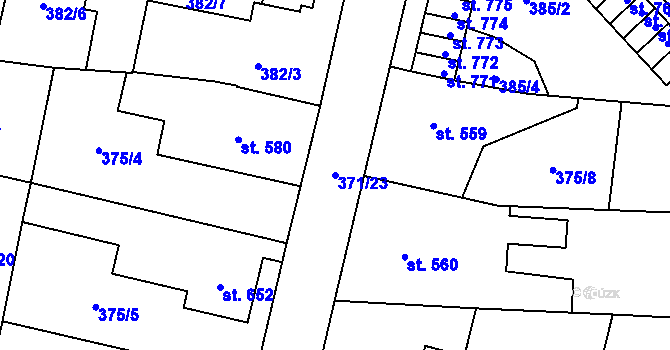 Parcela st. 371/23 v KÚ Slatiňany, Katastrální mapa