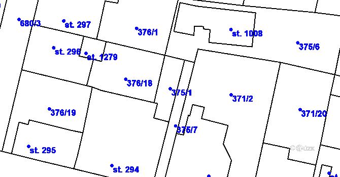 Parcela st. 375/1 v KÚ Slatiňany, Katastrální mapa