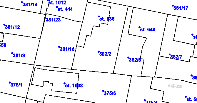 Parcela st. 382/2 v KÚ Slatiňany, Katastrální mapa