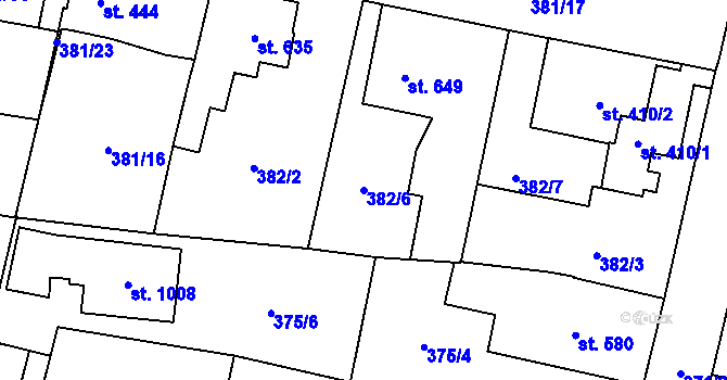 Parcela st. 382/6 v KÚ Slatiňany, Katastrální mapa