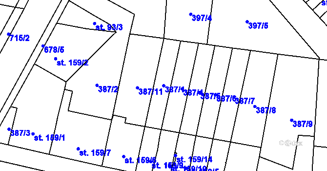 Parcela st. 387/1 v KÚ Slatiňany, Katastrální mapa