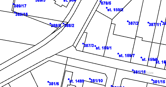 Parcela st. 387/3 v KÚ Slatiňany, Katastrální mapa