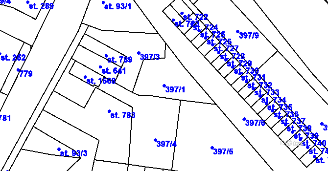 Parcela st. 397/1 v KÚ Slatiňany, Katastrální mapa
