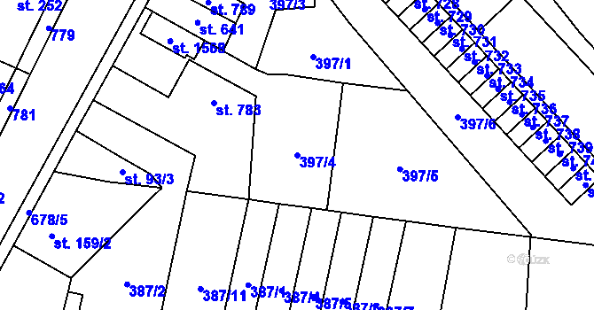 Parcela st. 397/4 v KÚ Slatiňany, Katastrální mapa